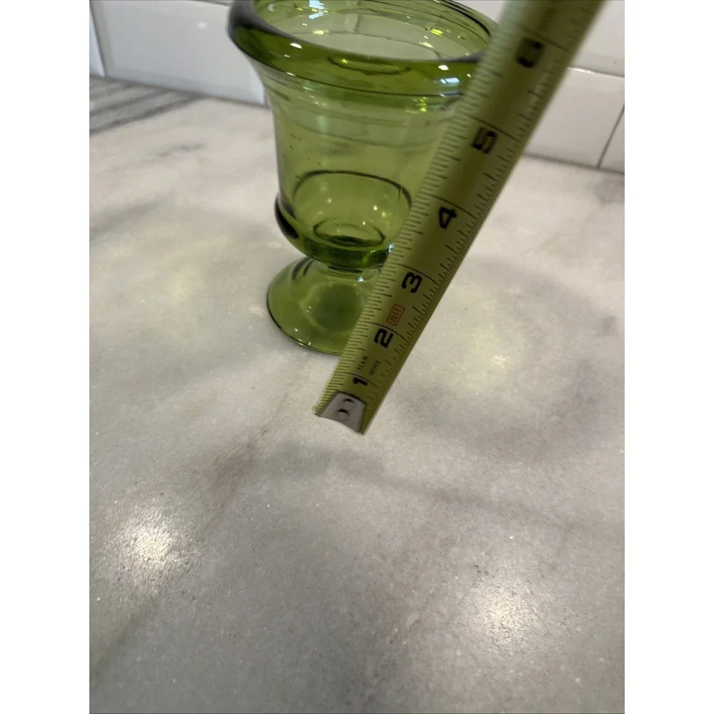 Vintage Indiana Glass Green Footed Pedestal‎ Urn Vase Pressed Glass MCM 6